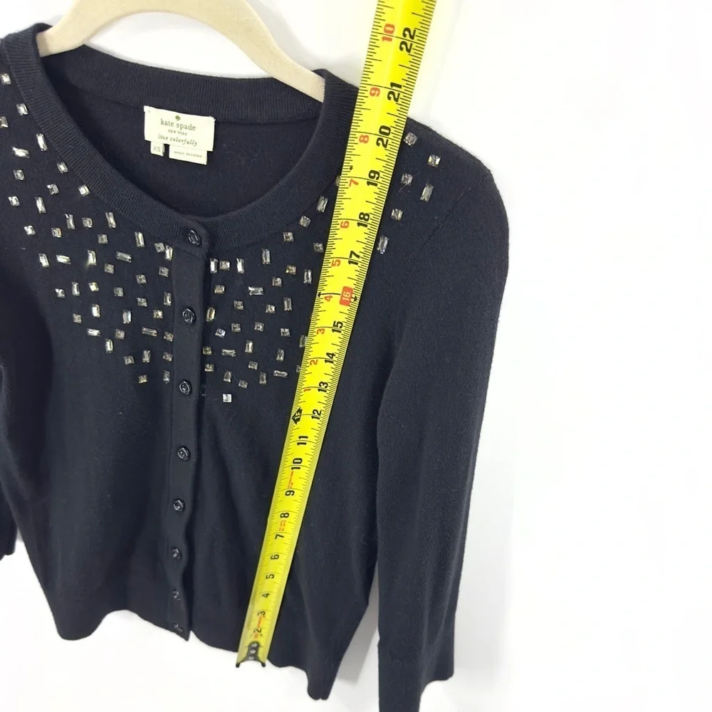 Kate Spade Tokyo Grid Rhinestone Jewel Cardigan Womens XS Cashmere Blend Luxury
